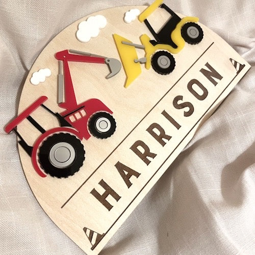 Personalised Digger bedroom door sign