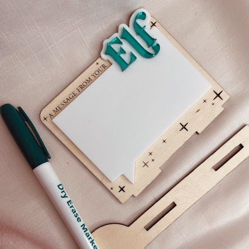 Elf message board and I’m back wooden sign